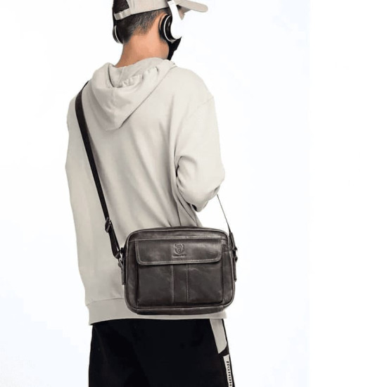 Bolsa Lateral Masculina de Couro Legítimo