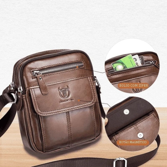 Bolsa Tiracolo Masculina de Couro Legítimo