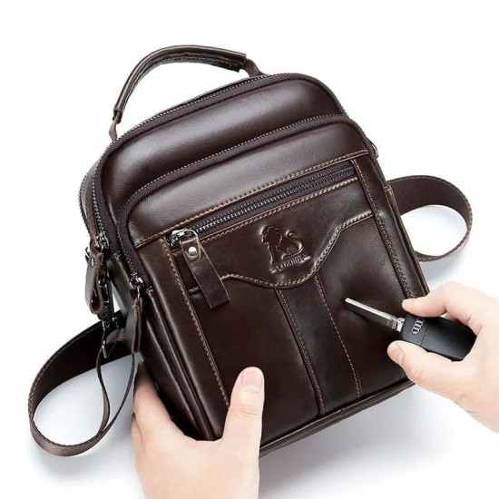 Bolsa Tiracolo Masculina Pequena de Couro