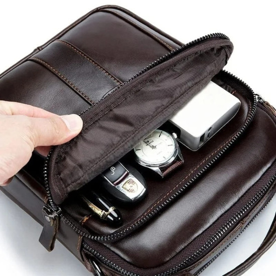 Bolsa Tiracolo Masculina Pequena de Couro