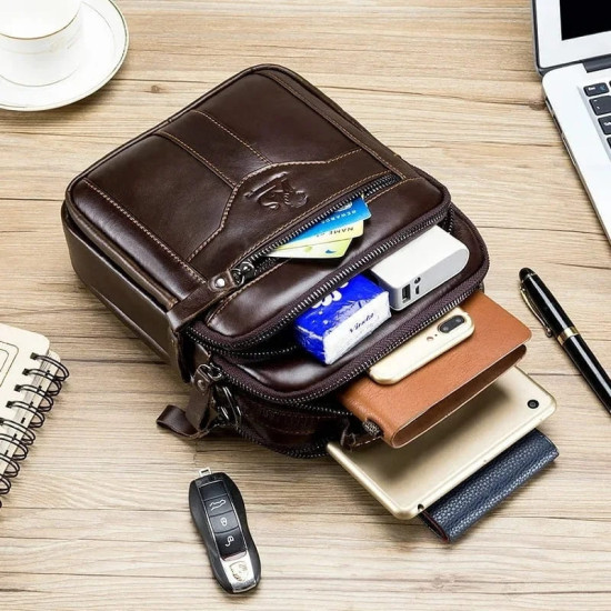 Bolsa Tiracolo Masculina Pequena de Couro