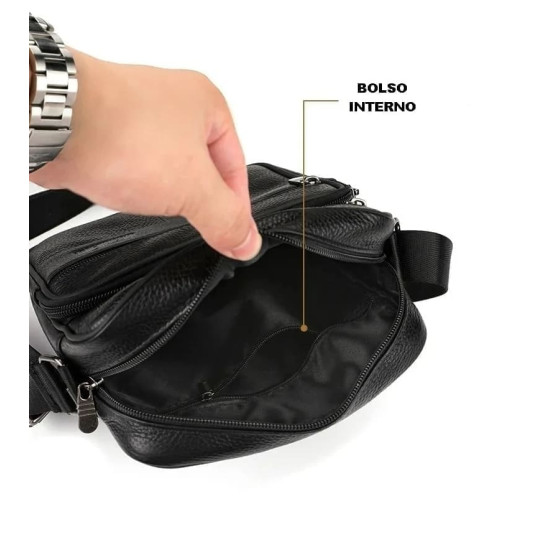 Bolsa Lateral Masculina de Couro Tiracolo Pequena