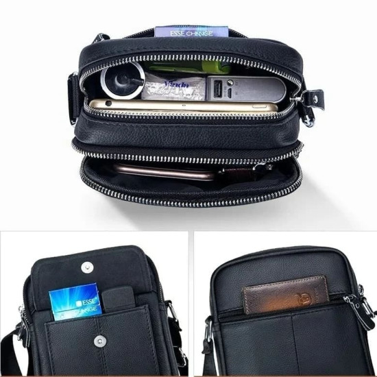 Bolsa Pequena Masculina Transversal Couro Legítimo