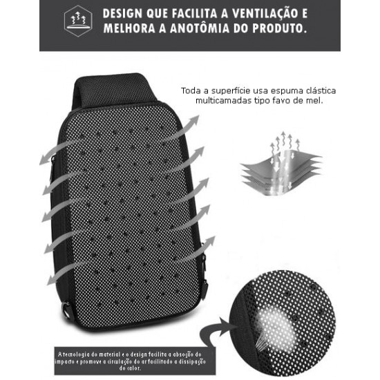 Bolsa Mochila Transversal Impermeável USB