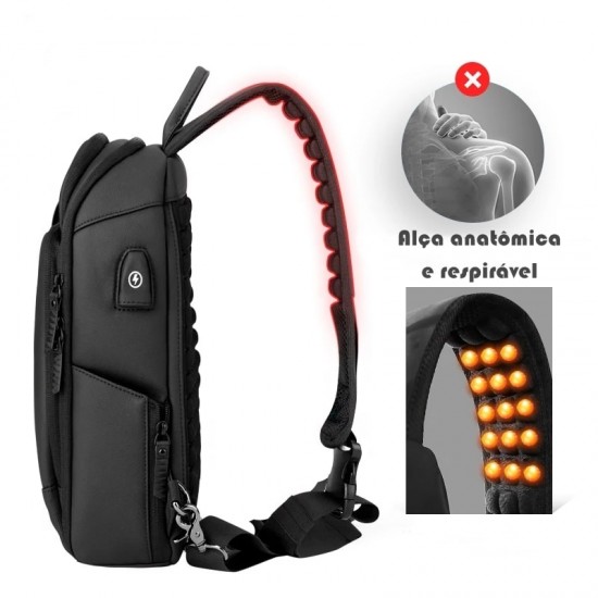 Mochila Masculina Transversal Impermeável USB