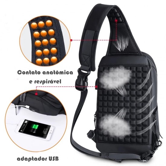 Mochila Masculina Transversal Impermeável USB