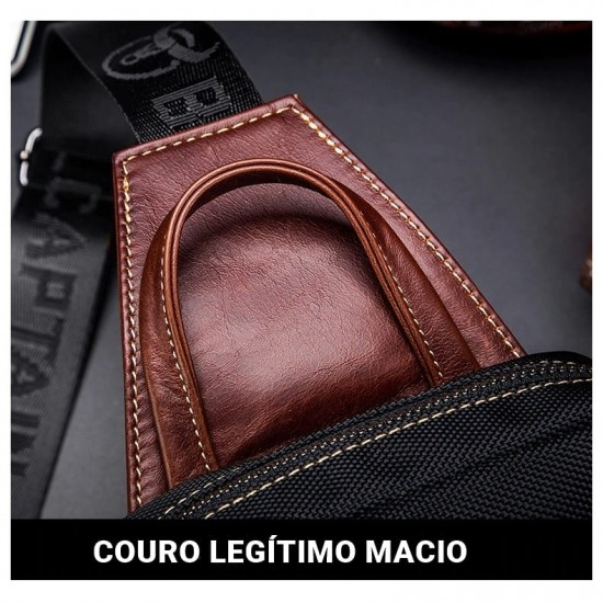 Bolsa de Couro Masculina Transversal