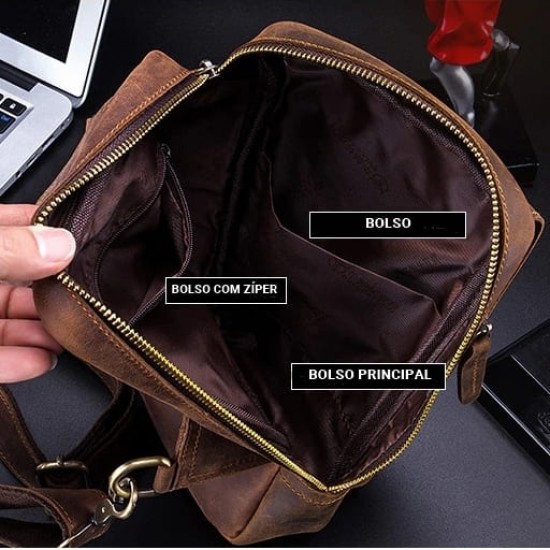 Bolsa Masculina Transversal Couro Legítimo