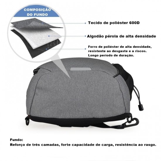 Bolsa Mochila Transversal USB Impermeável 