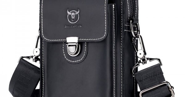 Le'aokuu Bolsa masculina de couro genuíno com cintura pequena bolsa  carteiro bolsa de ombro bolsa de cintura 8711, 8711 Grey1, Medium
