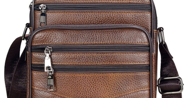 Le'aokuu Bolsa masculina de couro genuíno com cintura pequena bolsa  carteiro bolsa de ombro bolsa de cintura 8711, 8711 Grey1, Medium