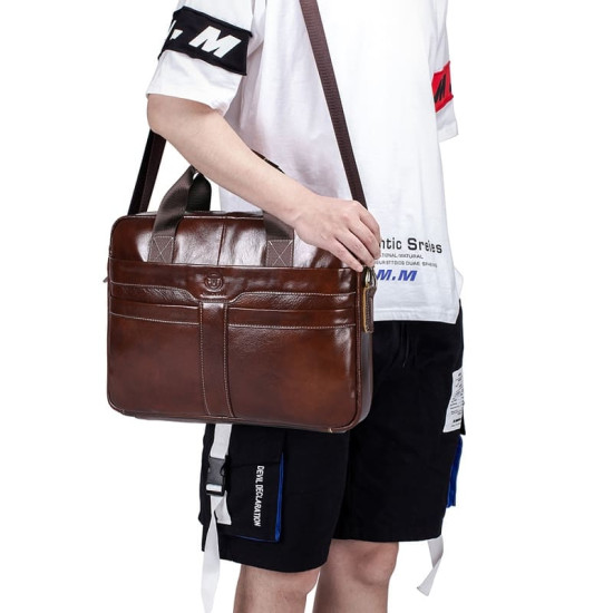 Bolsa Que Cabe Notebook até 15.6 Polegadas em Couro