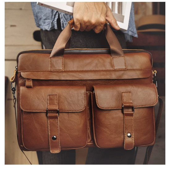 Pasta Executiva Masculina em Couro Legítimo 15.6 Polegadas