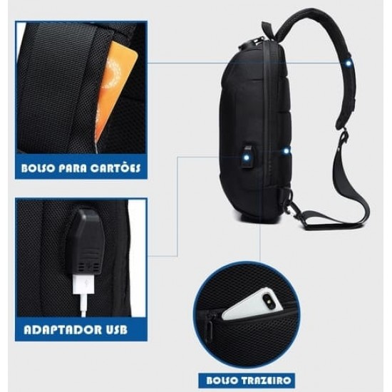 Mochila Antifurto USB Pesquena Transversal