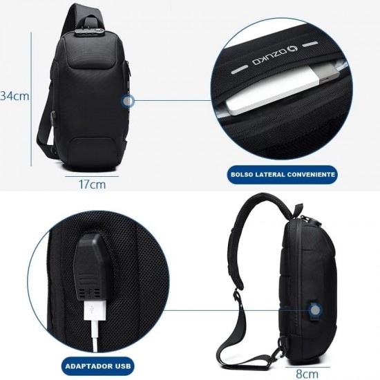 Mochila Antifurto USB Pesquena Transversal