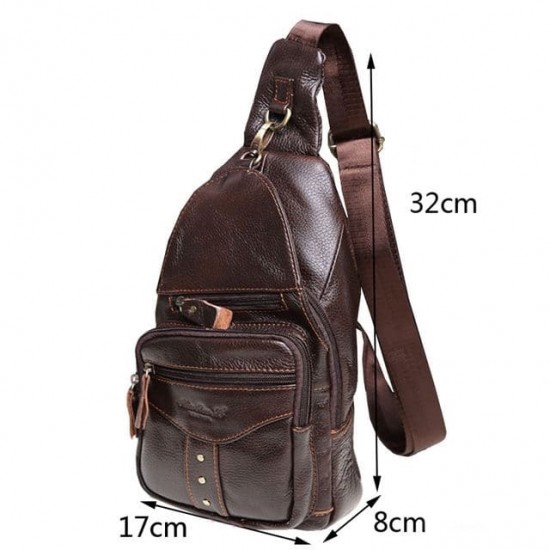 Mochila Transversal Masculina Couro Genuíno