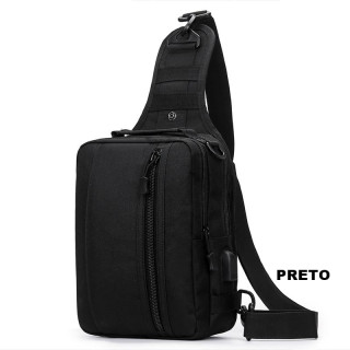Mochila Tática Transversal MOLLE Com USB - Prática E Resistente Para Uso Diário E Aventuras